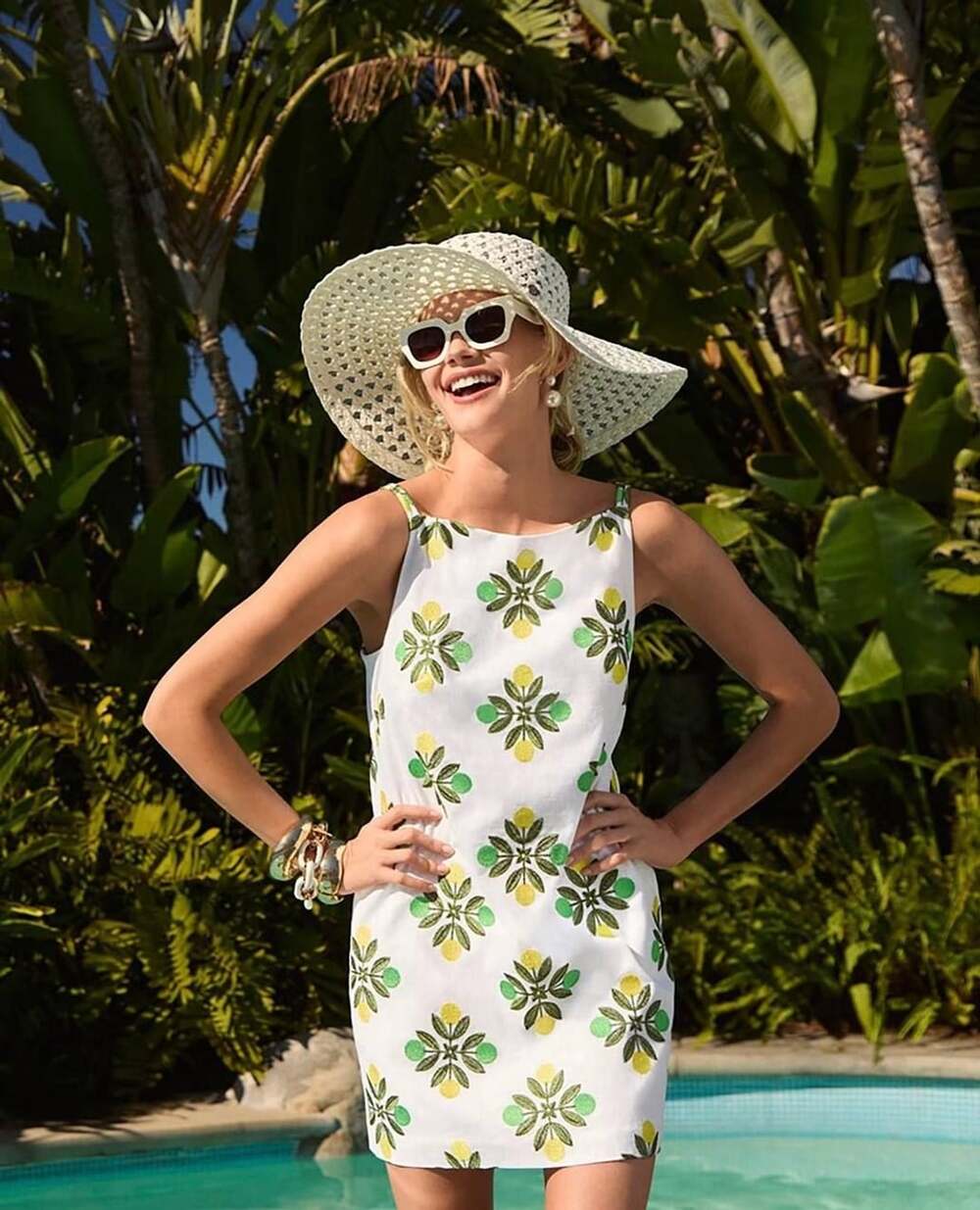 Trina Turk Poolside Gossip Embroidered Dress Size 2 Lemon